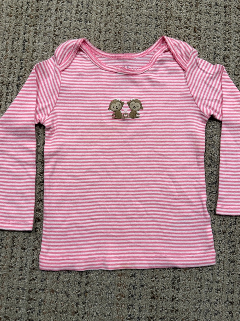 💥SALE 10/$20💥 Pink & White Striped Long Sleeve Tee with Monkey Embroidery